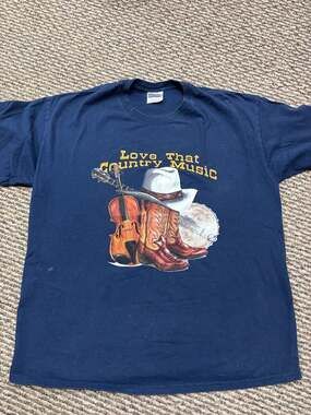 Vintage Hanes Heavyweight Love That Country Music Graphic T-Shirt XL Navy